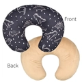 Detail of U-shaped nursing pillow cover with blue dinosaur print and soft velvet back - Black Brown Dinosaur