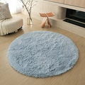 Modern light blue round shaggy rug with high-density plush texture for cozy living room - Lake Blue