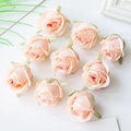 Nine champagne pink artificial silk rose heads for DIY floral craft decorations - Champagne Pink
