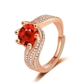 Rose gold adjustable ring with round red gemstone and multi-row zircon accents - Rose Gold Red Diamond [3 Carats] Ljz-138 / Adjustable Open