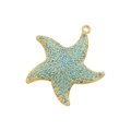 Detailed view of a gold starfish pendant with turquoise stones and connecting ring - Gold Plated with Turquoise Zirconia