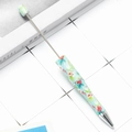 Floral print creative plastic beading pen with light blue barrel and steel accents - Light Blue Small Floral Pattern (38)