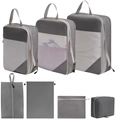 7-piece grey travel organizer set featuring mesh packing cubes and shoe bags - 7-Piece Set (includes Toiletry Bag) / Gray