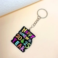 Colorful 2025 Happy New Year keychain with snowflake and Christmas tree motifs - Keychain