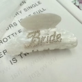 Pinza per capelli in acetato avorio marmorizzato con scritta Bride in strass argentati - Bianco Perla Strass Lettera Doppio Lato