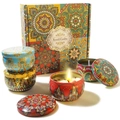 Macro shot of colorful mandala tin scented candles and elegant gift box packaging - Style F (4 Pieces/Pack Gift Box Set) / Set of 4