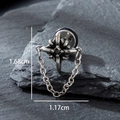 Vintage stainless steel cross star stud earring with black stone and metal chain - Black Cross Chain Style (S429)
