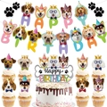 Set de fiesta de cumpleaños para perros con pancarta y adornos para pasteles - Juego completo (pancartas + adornos pequeños + adorno grande)