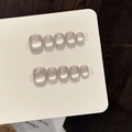 Silver grey cat eye press-on nails with sparkling glitter finish and round shape - Extra Small (XS) / Silver Gray Star Shimmer - Short Round Square (W446)