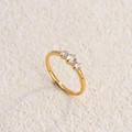 Gold vintage titanium ring with three clear crystals in classic claw setting - Gold White Zirconia