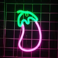 Eggplant-shaped LED neon light with pink glow on a white mesh grid for room wall decor - Dual Color Eggplant / Battery and USB Dual Use