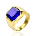 Bague chevalière vintage pour homme en or avec une grande pierre précieuse bleue carrée - Gold Sapphire Blue Gemstone