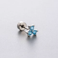 Titanium steel stud earrings with three blue zircons in a clover shape design - Light Sea Blue (Single Piece)