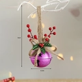 Purple glitter Christmas bell with burlap bow and red berries, size 16cm height - Purple