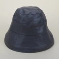 Deep blue faux leather bucket hat with multi-layer stitching and vintage aesthetic - M (56-58cm) / Navy Blue