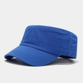 Detail of navy blue flat top military cap showing cotton twill texture and brim stitching - Adjustable / Blue