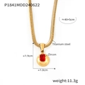 18k goud vergulde ketting van titaniumstaal met rode zirkoon bolvormige hanger - Goud Januari Rode Zirkonia (P1841)