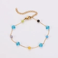 Colorful beaded bracelet with golden chain, flower charms and adjustable lobster clasp - Light Blue - Bracelet