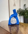 Blue knitted bucket tote bag featuring a cute white cartoon character and text - Blue Little White Dog