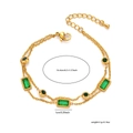 Double-layered 18K gold plated bracelet with emerald green stones and 16+4cm chain - Square Green Zirconia