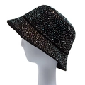 Chapeau bob noir en coton pour femme avec strass colorés dans un style de mode Y2K chic - Ajustable (55-59 cm) / Strass Irisé Noir