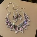 Luxurious silver necklace and drop earrings set with lavender marquise stones and crystals - Purple 2pcs Set Necklace (33#)