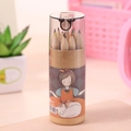 Mini 12-color short colored pencils set in a kraft paper tube with built-in sharpener - Grey Floating Girl / Twelve Colors