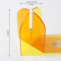 Detail view of orange acrylic vase showing 20cm height and 13cm width dimensions - Arch Piece / Orange & Yellow