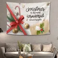 Weihnachtswandbehang mit Ornamenten, Geschenkbox und festlicher Kalligraphie für Zuhause - Stil 5-Rote Schleife Weihnachtsdekoration