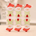 Set of 6 wooden Christmas snowman clips with red hats and green striped scarves - Snowman / 6 Pcs/Set