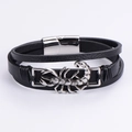 Multi-layer black leather bracelet for men featuring a silver scorpion metal charm - Scorpion
