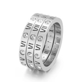 Set di anelli impilabili in acciaio argento con numeri romani e zirconi cubici - US 7 / Colore Acciaio(KR105219-k)