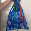 Blue Christmas drawstring gift bag with white snowflake print and red green ribbons - 49*69cm / XL Moon Blue