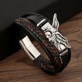 Pulsera de cuero multicapa para hombre con diseño de águila y cierre magnético de acero - Plateado