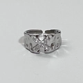 Silver star ring with textured band and sparkling X-shaped zircon setting for couples - Silver X-Shape Irregular Texture