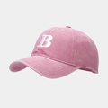 Detail of vintage washed pink baseball cap with white embroidered letter B on the front - Adjustable / Pink