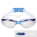 Blue and white swim goggles with electroplated lenses and integrated earplugs - Electroplated Blue