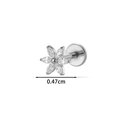 G23 Titan Labret Stecker mit klarer Zirkon Blume, 0,47cm Breite für das Ohr oder Lippe - Blumen-Stil (T2580-3#) / Silber