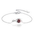 925 Sterling Silver infinity bracelet with a round red gemstone and adjustable lobster clasp - Platinum Plated Garnet Infinity Bracelet 1.97g