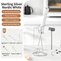 White wireless electric hand mixer set with stainless steel whisks and charging base - Double Head with Stand / New Electroplated White