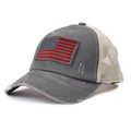 Vintage-Trucker-Cap mit US-Flagge, grauer gewaschener Stoff und hohem Pferdeschwanz-Netz - Verstellbar / Hellgrau