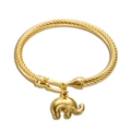 Golden stainless steel twisted rope bracelet with a small elephant charm pendant - Small Elephant Pendant / Gold