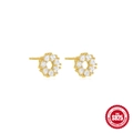 Elegant gold-plated S925 sterling silver flower stud earrings with white zircons - 925 Silver / Gold White Zirconia Wreath (ai-60233451351C)