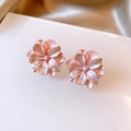 Elegant pearlescent pink layered flower stud earrings with a sophisticated floral design - No.84 Pearlescent Pink Layered Flower (XXX6650)