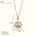 Detailed view of silver sunflower pendant in 304 stainless steel with size annotations - Sunburst Cross Chain / Steel Color (S-N310)