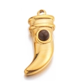 Gold-tone horn pendant with dark brown natural stone and stainless steel bail accessory - Brown