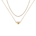 Double-layered 18K gold-plated necklace featuring a rhinestone chain and heart pendant - Gold Double Layer 3D Heart Rhinestone Necklace