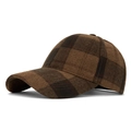Casquette de baseball en laine mélangée à carreaux marron pour un style vintage - Réglable / café