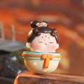 Cute Tang Dynasty lady tumbler figure in blue and orange floral base for home decor - Yellow Base Style / Ancient Style Ornament Series
