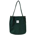 Dark green corduroy tote bag with texture and embroidered patch for daily casual use - Dark Green